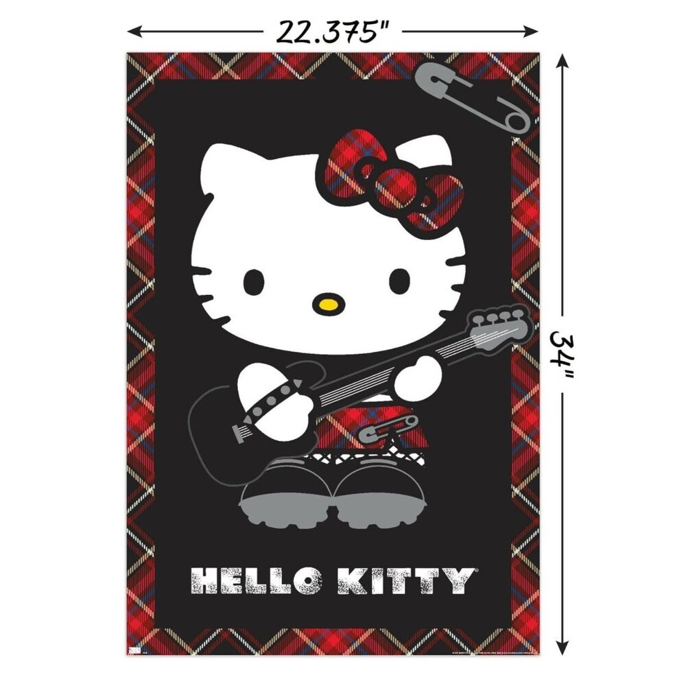 Hello Kitty 22 Punk Red Wall Poster 22.4 W" x 34 L" Red Plaid Black Guitar Theme